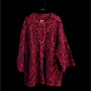 Ruby Rd. Red and Black Animal Print Cape Style Cardigan Plus-Size Fall Chic Work